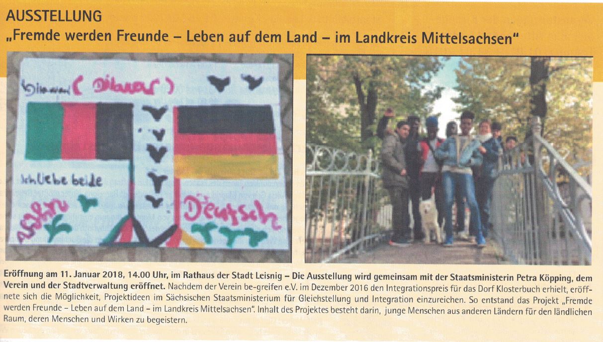 Presseartikel: Ausstellung "Fremde werden Freunde - Leben auf dem Land - im Landkreis Mittelsachsen
